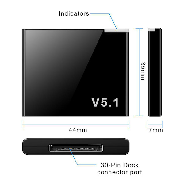 Bluetooth 5.1 Musikmodtager Trådløs Stereo eller 30-Pin Adapter