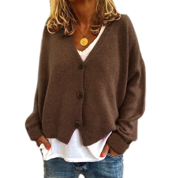 Avslappet Oversized Cardigan - Khaki S Kaki