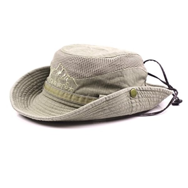 Bomulls Solhatt för Män, UV-Skydd, Vandringshatt, Fiskehatt, Hopfällbar Safarihatt med Hakrem, Utomhus Bushhatt, Vandringshinkhatt SQBB