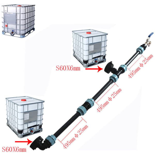 IBC Tilslutningssæt S60 x 6 IBC til 3 IBC Tanke Side om Side / Regnvandstank med 3/4\" Havehane-FA-