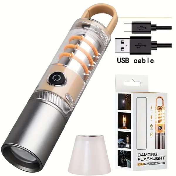 Ultrasterkt LED-campinglys - høy lumen, USB-lading, Type-C, lommelykt med variabel zoom-FA-