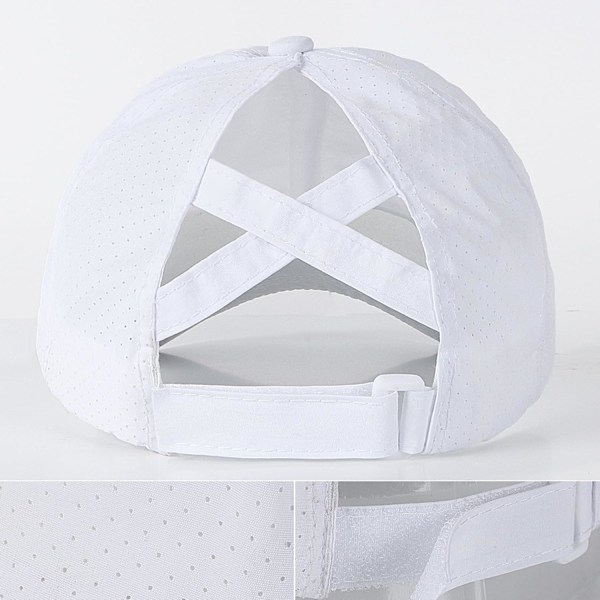 Damer Baseballcaps - Hestehale Solhatt Hurtigttørkende Løpecaps Dame Golfcaps Criss Cross Justerbare Truckercaps for Kvinner Jenter Whit One Size White