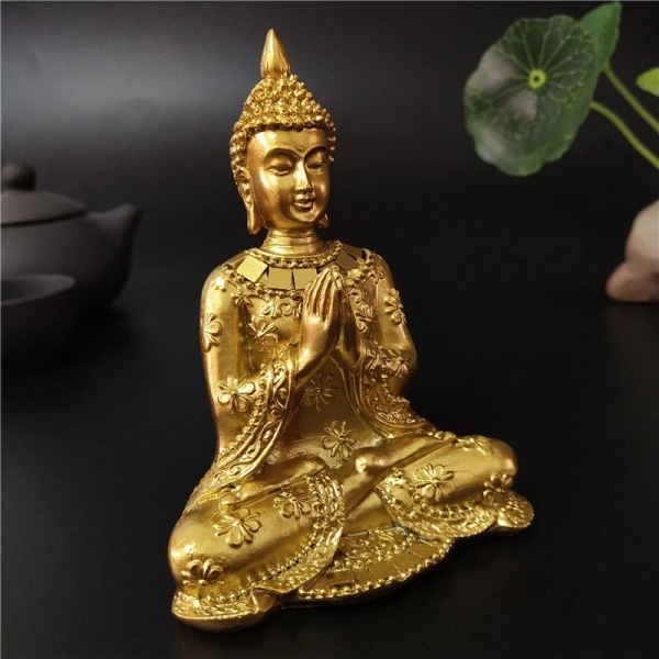 Gyllene Thailand Buddha Staty Hem Trädgård Dekoration Meditation Buddha Skulptur Hindu Fengshui figurer Ornament Hantverk