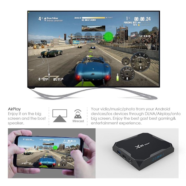 8K Full HD Media Player x96 MAX+ - KODI, WiFi TV Box IPTV - 9.0 4+64GB
