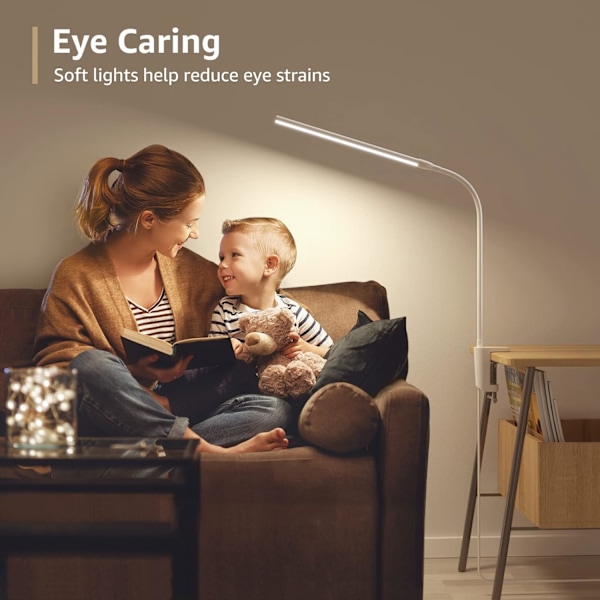 Vit 360° flexibel LED skrivbordslampa med fäste, USB-läslampa-FA6-