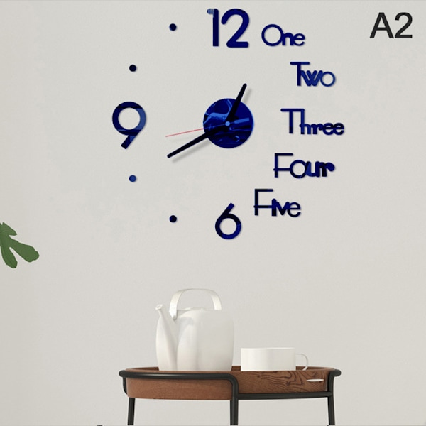 3D-spegelväggklocka Modern design Kreativ akrylkvartsvägg Blue
