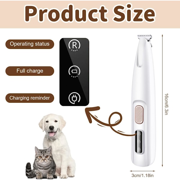 Hundeklipper for hundepoter, stille pote-trimmer med LED-lys, vanntett pote-trimmer, pote-trimmer for hunder, katter, poter, øyne, ansikt, kropp