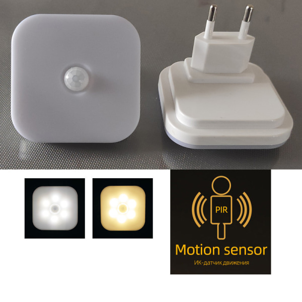 Nattlampa med EU-kontakt Smart rörelsesensor LED väggkontaktlampa Warm White