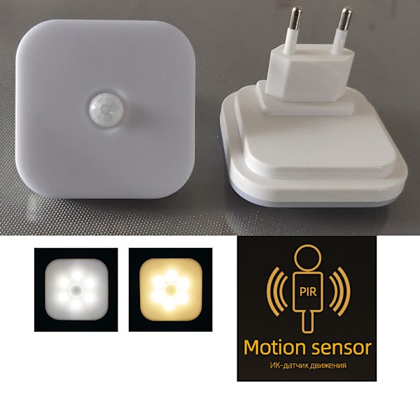 Nattlys med EU-kontakt Smart bevegelsessensor LED veggkontaktlampe Warm White
