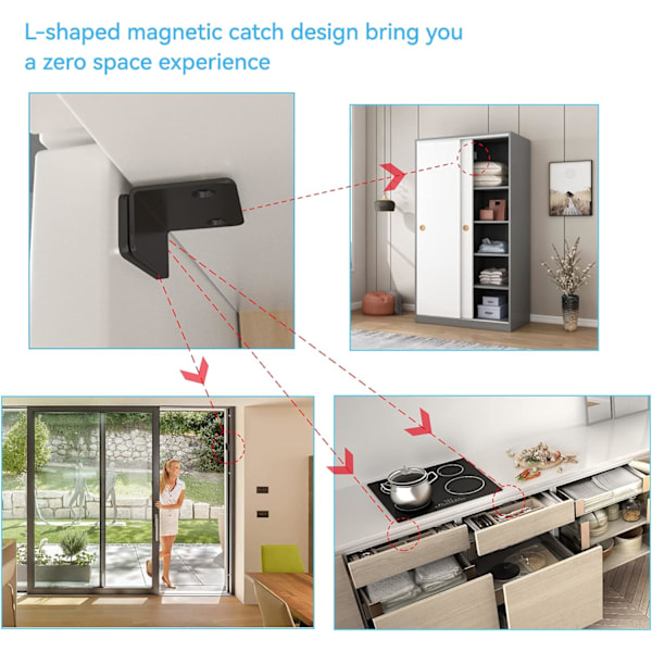 Skåpdörrmagnet 6 st Tunn magnetisk lås, Dörrmagnet, Skåpmagnet (Svart)-XS1-