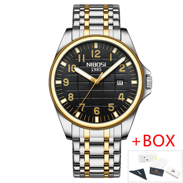 2023 NIBOSI huippumerkki kvartsikello herra vedenpitävä urheilumilitäärirannekello herra business ruostumaton teräs mies kello Reloj Homb Silver Gold Black