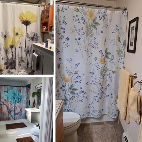 Blommig duschdraperi Akvarell Liten Badrum i Fräsch Stil Vattentät Polyester Gardinväggdekoration med Krokar R831 150X180cm R831