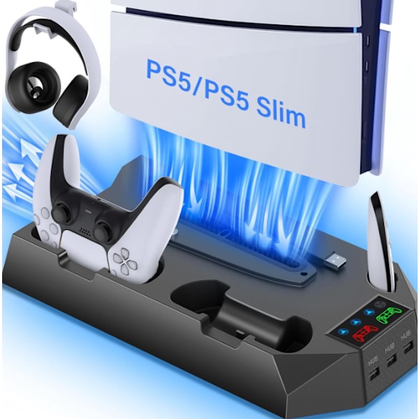 PS5/Slim/Pro-konsol universellt kylande stativfläktbas multifunktionell två-i-ett handtag direktpluggladdning med hörlursställ black