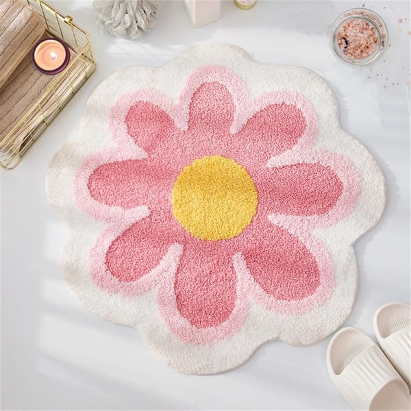 Blomsterformet bademåtte, smukke bademåtter, ultrablid mikrofiber bademåtte, maskinvaskbar blomstermåtte pink