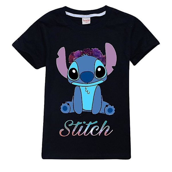 7-14 år Barn Tonåringar Pojkar Flickor Lilo And Stitch T-shirts Tryckt Sommartröjor Presenter Svart