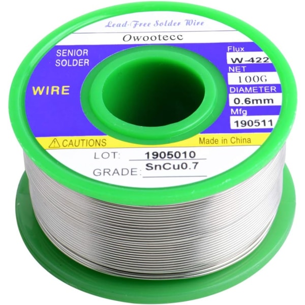 0,6 mm loddetråd til lodning Sn 99,3 %, Cu 0,7 % med kolofoniumbase