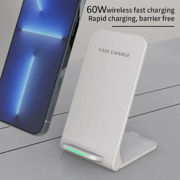 30W Trådløs Hurtiglader til iPhone 15 14 13 12 ProMax 11 Stativ Hurtiglader til Samsung Note 20/10 S21 Ultra Foldbar White