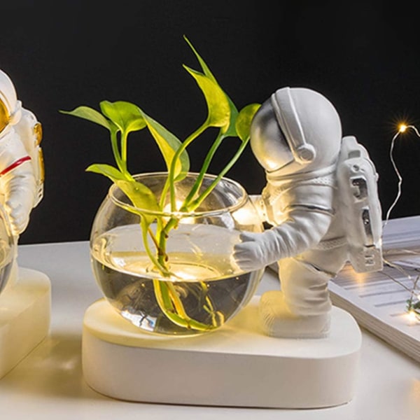 Astronaut Planter, Rymdman Glas Vas med LED-ljus Nordisk