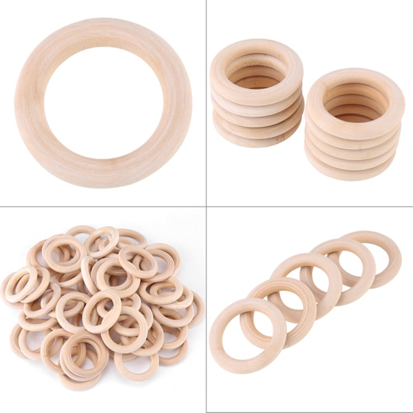 50 stk ubehandlede naturlige runde træringe DIY træ håndværk cirkler