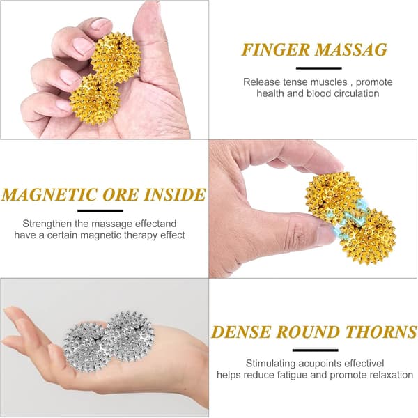 2 st Spikiga Sensoriska Magnetiska Akupressurbollar, Silver Spikig Fidget Ring Igelkott-FA-