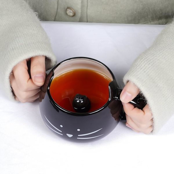 Sød keramisk katte kaffekop 12 oz katteelsker killing te kopper gaver til kvinder piger sort