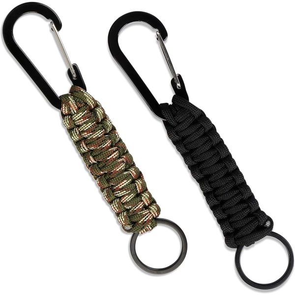 2 stk nøkkelring, utendørs paracord nøkkelring med karabinkrok nøkkel