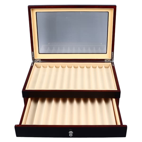 Pen Display Box 23 Slot Dobbeltlags Gennemsigtig Top Pen Samling Display Box til Jubilæer Bryllup Sort-FA-