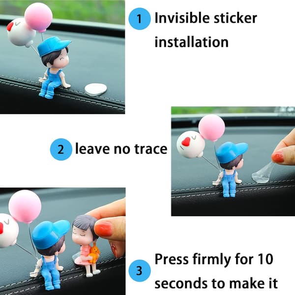 Sæt med 4 søde bilpynt, bilpynt søde tegneserie par actionfigur ballonpynt, bilinstrumentbrætpynt-FA7-