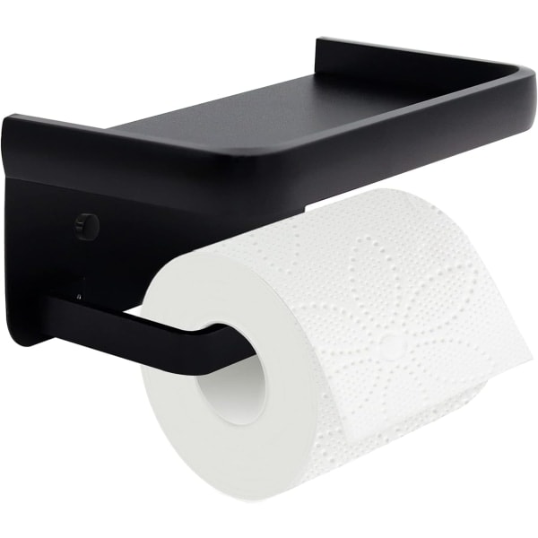 Toiletpapirholder med hylde, sort toiletpapirholder