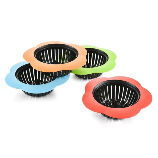 Silikone vaskefilter 4-pak, afløbsfilter Stor bred kant 4,5\" diameter (4 farver)