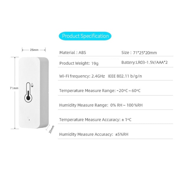 Wifi Temperatursensor Fuktighetssensor Termometer