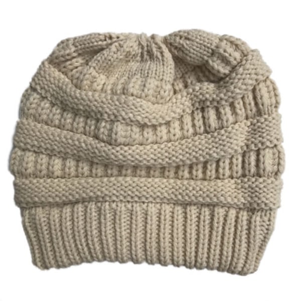 Dam Vintervarmer Stickad Lue Strikket Messy Hat Beige