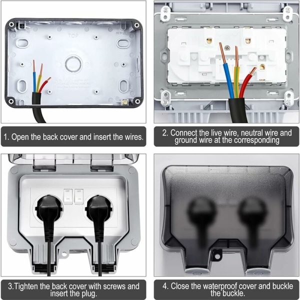 Udendørs vandtætte stikkontakter, IP66 dobbelt udendørs stikkontakt, 2 gruppe vandtætte vægstikkontakter med låg,