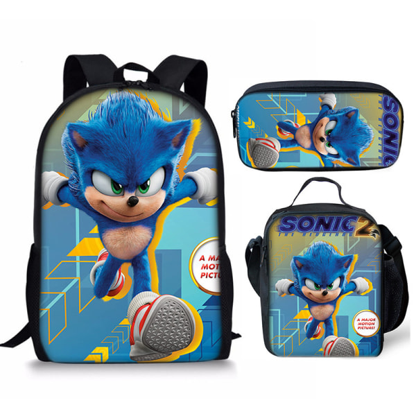 Sonic Skoletaske til Børn, Madpakke, Blyantsæt - På Lager 10