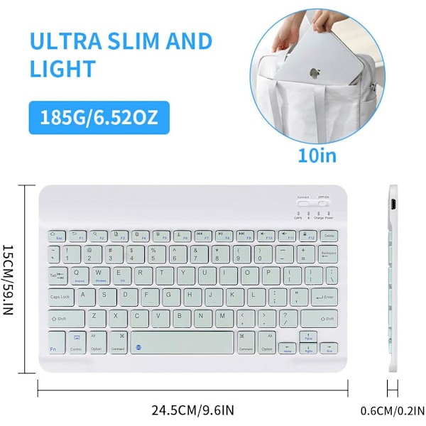 Ultratunt trådlöst bärbart tangentbord, 10\" laddningsbart universellt tangentbord för iPad/iPhone, Annan iOS Android Windows Tablet PC-telefon, Liten