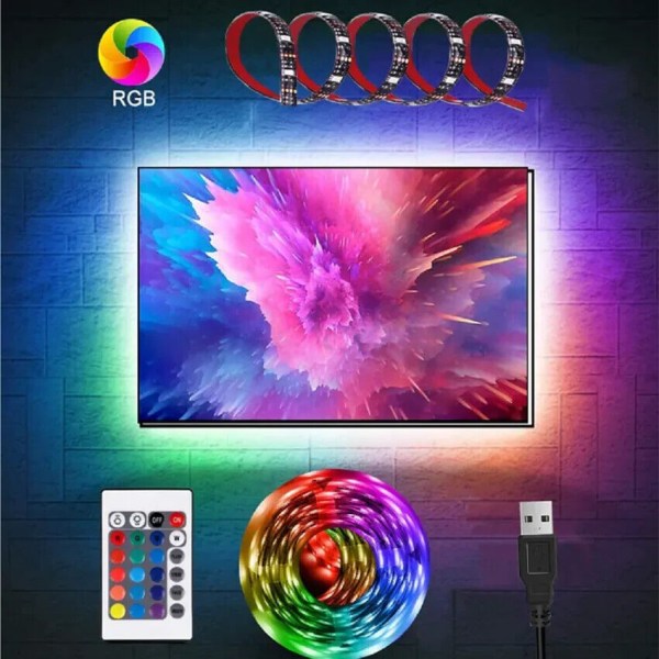 1-5M USB LED-strimmelbelysning RGB-farve 5050 skiftende tape Skab Køkkenbelysning 2M Strip light Full Kit