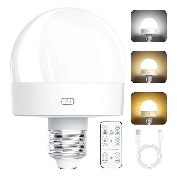 Rechargeable Battery Powered Light Bulbs, 300LM E26 Screw Bulb for Lamps with Remote Control Dimmable &-FA-