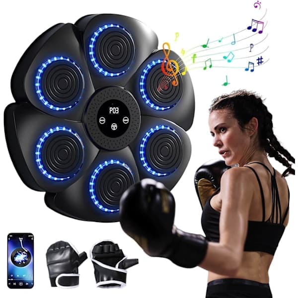 Musical Boxing Machine, Smart Wall-Mounted Boxing Machine - Bluetooth with Boxing Gloves, 9 Speeds and Countdown Modes-FA- B