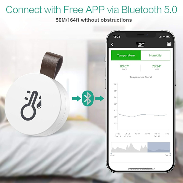 Bluetooth 5.0 Termometer Hygrometer, Trådløs App-kontroll - Xin