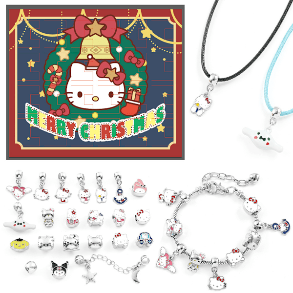 2024 Sanrio Julkalender Nedtælling HelloKitty Armbånd Charm Beads Hængende Halskæde DIY-kit Børn Piger Overraskelse Julegave