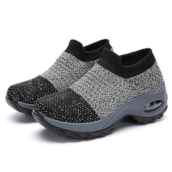 Fjäder - Flat Slip-on Plattform, Mesh Sock Sneakers, Sko (Sett 1) Grå 35 Gray
