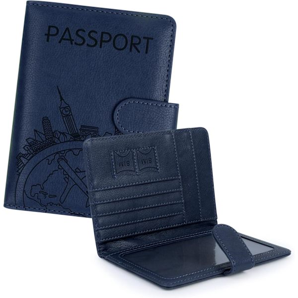 Passdeksel i PU-lær, Passveske med RFID-blokkering, Reiseveske-arrangør for Menn & Kvinner (1 stk) Blue