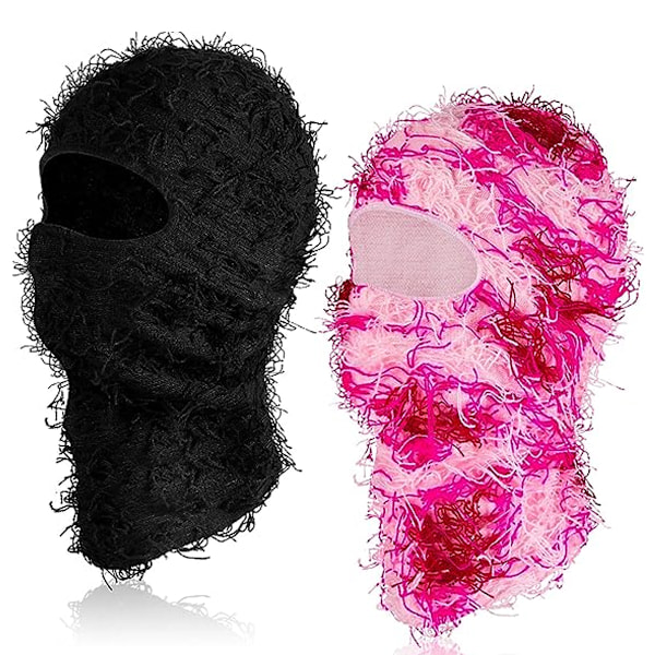 2-pack Balaclava Skidmaske, Helansigts Stickad Balaclava Black+Camouflage Rose