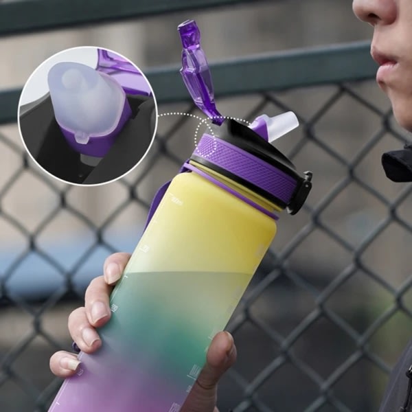 Vannflaske Sport Drikkekopp Plast Vannkopp 1000ML - på lager Green&Purple