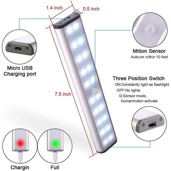 Bevægelsessensor Skab Lys, Trådløs LED Gulv Skab Lampe