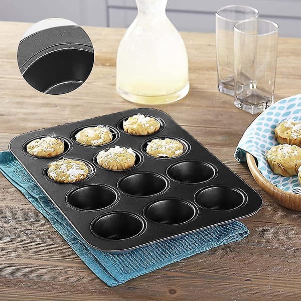 Non-stick Muffin Pan 12 Holes with Carbon Steel Baking Round Cake Pan Teflon Coating Baking Sheet Bakeware Baking-FA-