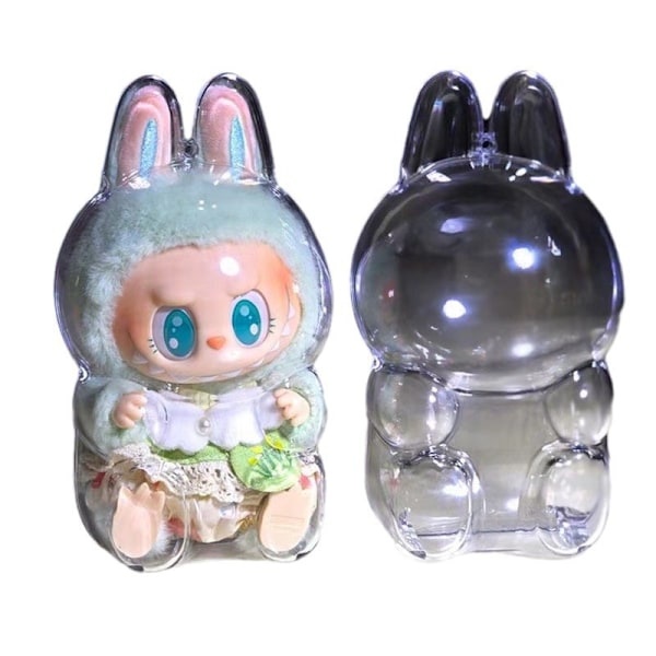 Korkealaatuinen POP MART LABUBU 2.0 Monster pehmonukke Istu ja Istu Piirakka Läpinäkyvä Suojakotelo Pölykotelo