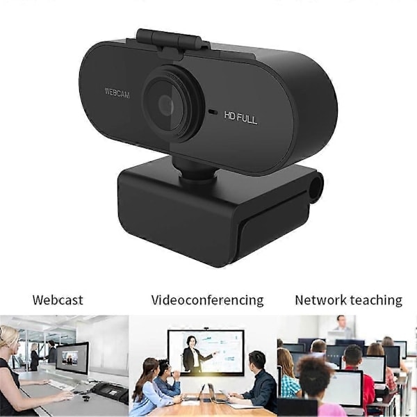 Full HD Webbkamera 1080P med Mikrofon Möteswebbkamera Autofokus 360 Graders Drivrutinsfri för Videoinspelning Stationär Dator