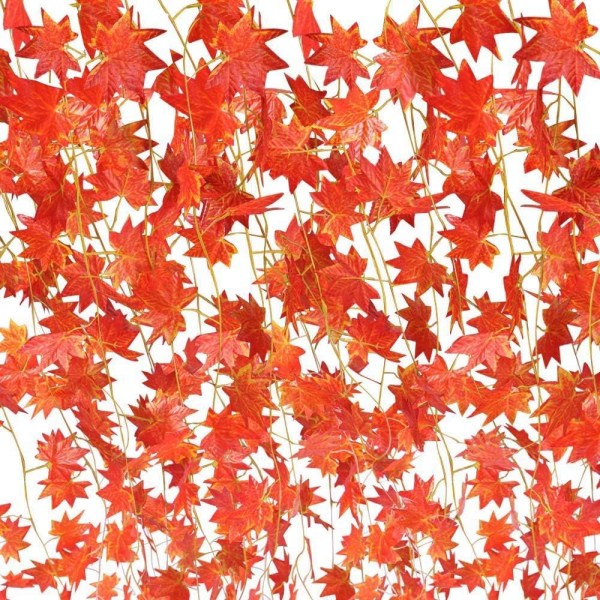 Fall Garland, 10 säiettä Keinotekoinen vaahtera lehtiä Red Maple Vine Ivy Greenery