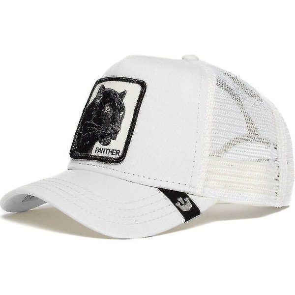 Animal Baseball Cap Sun Protection Mesh Brodert Trucker Hat White Panther